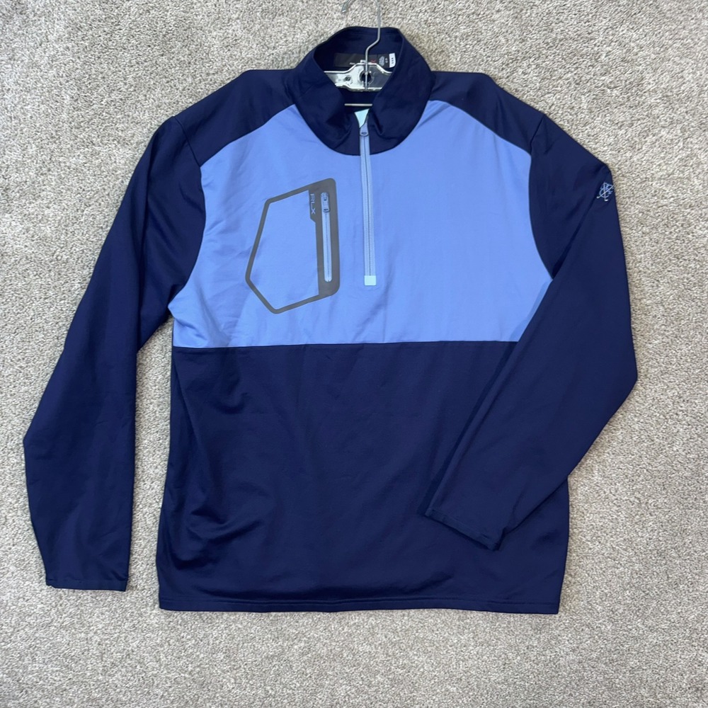 RLX Ralph Lauren Quarter Zip Pullover Mens XL Blue Colorblock Chest Pocket Logo
